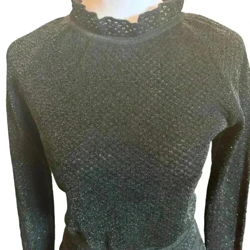 Tory Burch Women’s Isabelle Blouson Ruffle Neck Cocktail Dress Black Size Medium - Picture 10 of 12